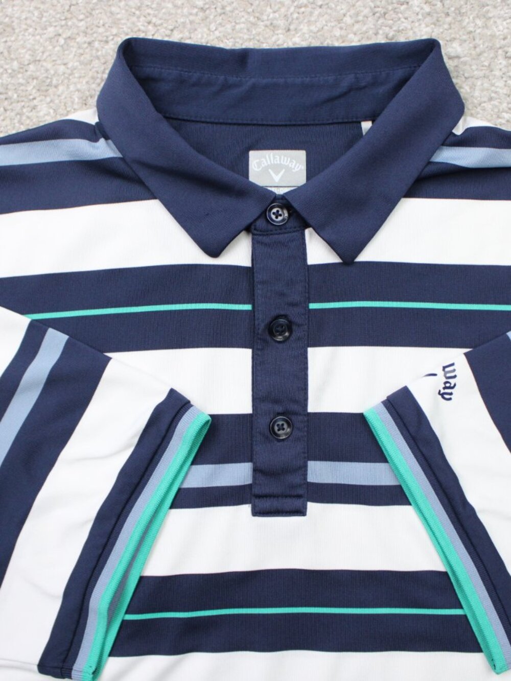 Callaway Polo Shirt Mens XL Blue/Green Striped Opti-Dri Golf Short Sleeve